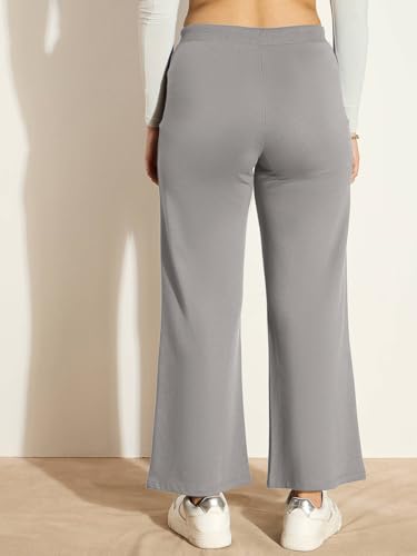 Image of Vogaan Women's Cotton Blend Wide Leg Pants | Drawstring Waist Casual Solid Track Pants for Women