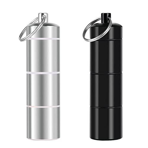 Baoweihua Pastillero pequeño llavero resistente al agua con 3 compartimentos divisibles, pastillero llavero aleación de aluminio impermeable cápsula pastilla para viajes - 2 unidades Cover