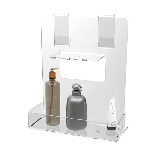 Agplex Porta Shampoo Doccia da Appendere, Mensola Porta Bagnoschiuma in Plexigl. Trasparente - Porta Sapone Senza Forare, Facile Installazione, Struttura Monoblocco (Spessore BOX doccia 6-15mm)