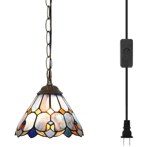 Blivuself Suspension Tiffany, luminaire à brancher, suspension vintage en vitrail violet, pour la décoration de la maison, salle à manger, salon, bureau,...
