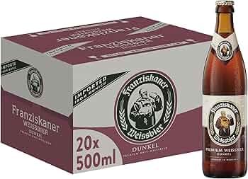 Franziskaner Weissbier Naturtrüb, Hefe-Weissbier, Glasflasche, 500 ml, 20er Pack