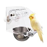 Interactive Bird Feeder with Rolling Foraging Toy - Clear Acrylic Treat Dispenser & Stainless Steel Bowl for Small to Medium Birds | Cage-Mounted with Rust-Resistant Metal Perch