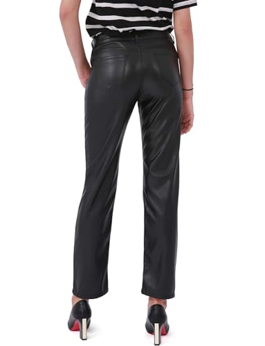 Balleay Art Faux Leather Pants for Women, Straight Leg Mid Waist Butt Lift Elastic Black Pants with 5 Pockets4