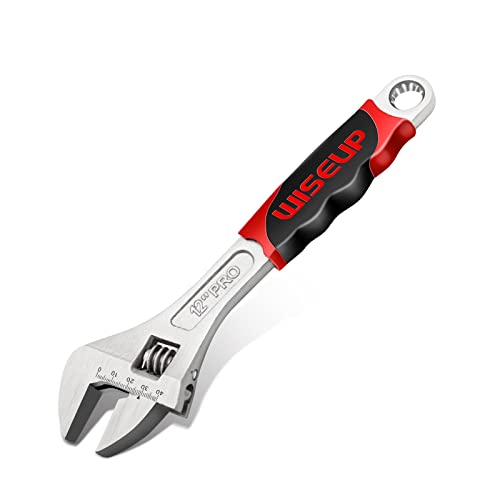 WISEUP 2 in 1 Adjustable Spanner, Cr-V Wide Mouth Wrench, Adjustable Wrench with Anti-Slip Handle, 12 inches (300 mm) Hand Tools