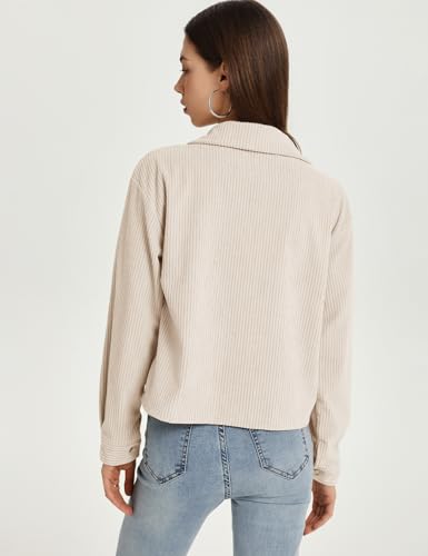 Flygo Womens Fashion Cropped Jacket Corduroy Button Down Shirt Shacket Jackets Lightweight Spring Jackets 2025 Trendy3