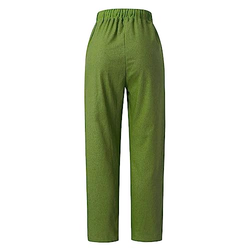 Womens Cotton Linen Pants Plus Size High Waisted Trousers Elastic Waist Lounge Pants Drawstring Summer Pants3