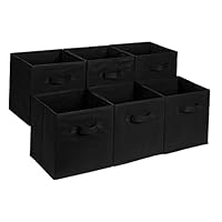 Amazon Basics Collapsible Fabric Storage Cube/Organiser with Handles, Pack of 6, Solid Black, 33 x 33 x 33 cm