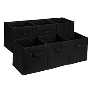 Amazon Basics Collapsible Fabric Storage Cube Bins Organizer with Handles, Sturdy, Black, 13-x-13-x-13-inch, Pack of 6