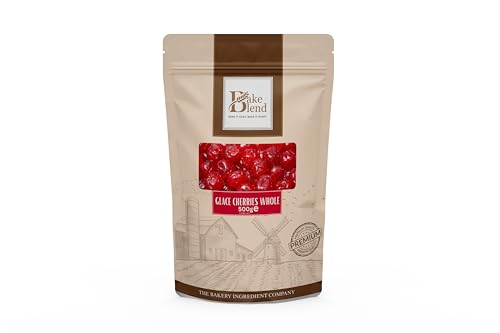 Whole Glace Cherries 500g by Bake Blend - Premium Quality Candied Cherries for Baking Cakes Fruitcakes Cookies & Decorating Sweet & Juicy Glazed Cherries