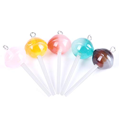 Welecom 50 Pcs Lollipop Resin Charms Transparent Lollipop Charms Candy Slime Beads Resin Flatback Pendants With Hole Key Ring Chain Earring,Key,Phone,Bracelets,Necklace Jewelry Diy Making Craft #TOP1