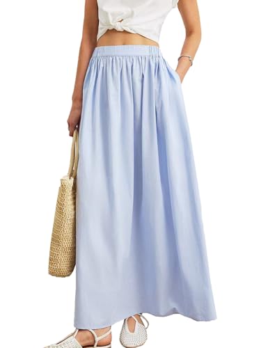Womens Summer Long Skirt High Waist Pleated A-Line Casual Flowy Fairy Skirts