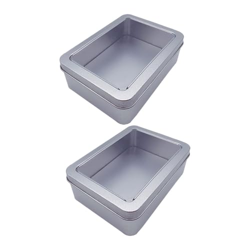 2 Stück Kleine Metalldosen mit Deckel, Aufbewahrungsbox Metall Rechteckige Blechdosen, Metallbox Behälter, Silber Organizer Blechdose ohne Scharniere...