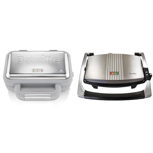 Breville VST072 DuraCeramic Waffle Maker, Non-Stick and Easy Clean with Deep-Fill Removable Plates & Sandwich/Panini Press & Toastie Maker | 3-Slice | Non-stick-coated aluminium plates