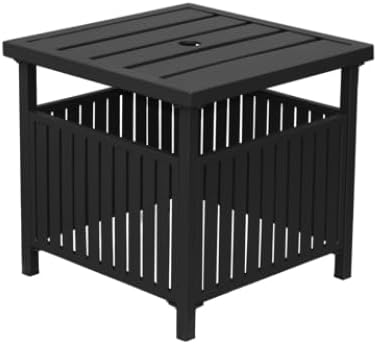 Generic Patio Steel Bistro Dining Table with Umbrella Hole, Outdoor Leisure Coffee Table, Square Umbrella Table for Porch,Backyard,Garden, Black, Minor, fhgh111