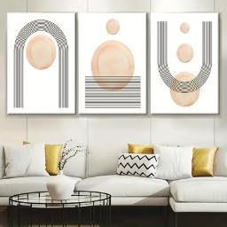 Lienzo pintado abstracto retro de estilo boho beige tríptico de cuadros decorativos 60 x 70 cm