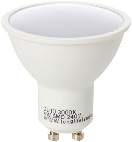 Long Life Lamp Company - Bombilla halógena (10 unidades, GU10, 4 W, luz blanca cálida, 50 W), color blanco cálido
