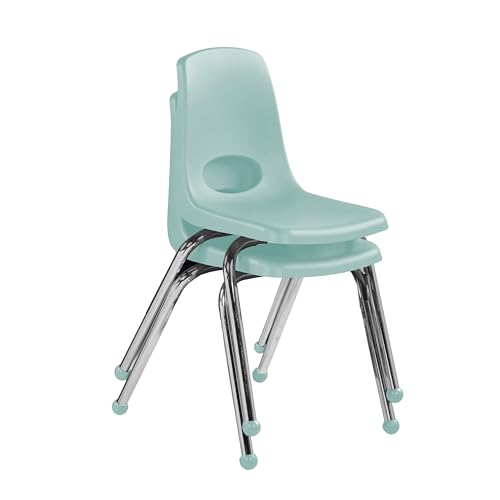 Image of FDP 16 inch School Stack Chair,Stacking Student Seat with Chromed Steel Legs and Ball Glides for Classroom, Homeschool or Office - Seafoam (2-Pack), 15413-SF