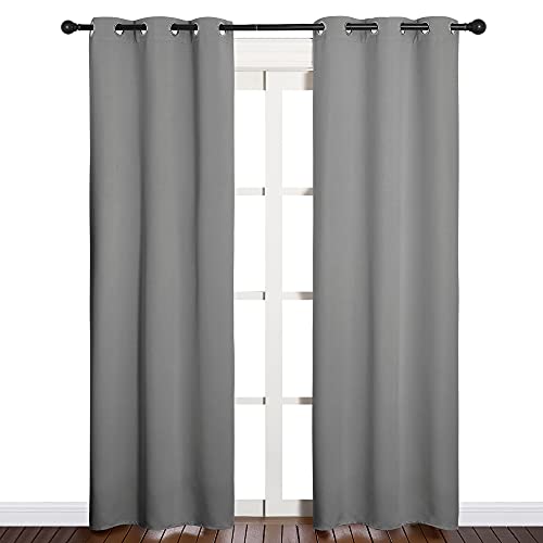 Image of NICETOWN Bedroom Curtains Blackout Drapery Panels, Three Pass Microfiber Thermal Insulated Solid Ring Top Blackout Window Curtains /Drapes (Two Panels, 34 x 84 inches, Silver Grey)