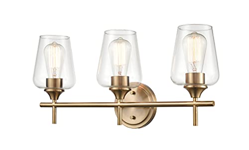 ML Lighting 9703-MG Transitional Three Light Vanity from Ashford Collection, Champ, Gld Leaf Finish, Modern Gold