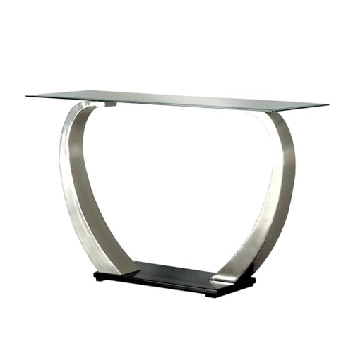Furniture of America Navarre Steel Glass Console Table in Silver