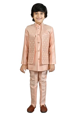 AHHAAAA Kids Indian Ethnic Waistcoat Silk Kurta Pyjama Set Bollywood Style Wedding Ethnic for Boys