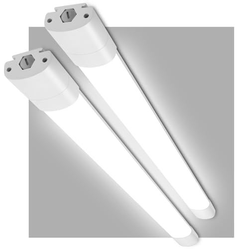 LEOEU - Lote de 2 regleta LED 150 cm, 45 W, 5000 lm, blanco neutro 4000 K, IP65 impermeable, plafón LED rectangular para garaje, taller, bodega, tienda, pasillo