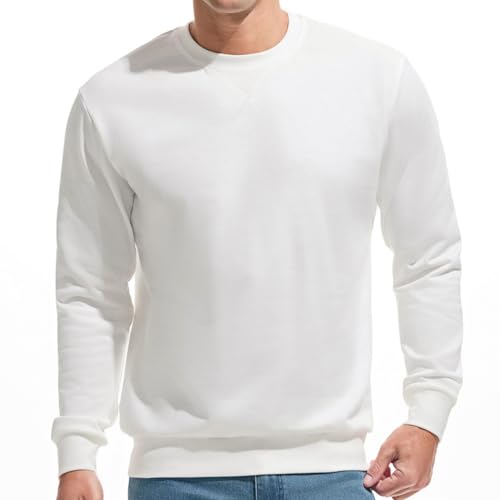 VEIISAR Herren Sweatshirt mit Rundhalsausschnitt Männer Basic Pullover Langarmshirts Freizeit Sport Shirt (616 White 3XL)