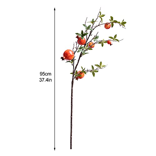 BEIJIALY 2PCS Artificial Pomegranate Branches, 37.4Inch Fake Pomegranate Tree Branch Artificial Fruit Berries Stem Floral Picks Fake Greenery Plants Picks for Home Office Decor