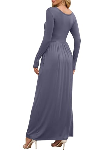 Image of DEARCASE Women's Maxi Dress Long Sleeve Crewneck Empire Waist Long Dresses | Empire Waist,round neck,floor length, dual side pockets, A-line,fall winter long dresses for wedding guest,party,vacation