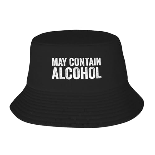 May Contain Alcohol Bucket Hat Packable Sun Hats for Men Women Black