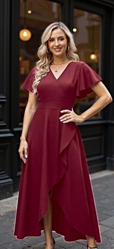 Image of BABYONLINE D.R.E.S.S. Formal Dresses for Women Cocktail Dress Split V Neck Wrap Ruffle Wedding Guest Dress 3089-XIN