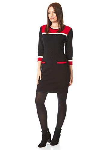 Roman Originals Women Colour Block Knitted Dress - Black Red 6 #TOP28