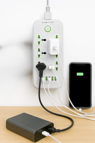 Image of SBF Multi Plug Extension Board with 6 Universal Sockets & 4 USB Ports | Surge Protector Power Strip with Master Switch & 2 Meter Cord for Home, Office & Computer (White(A09U))