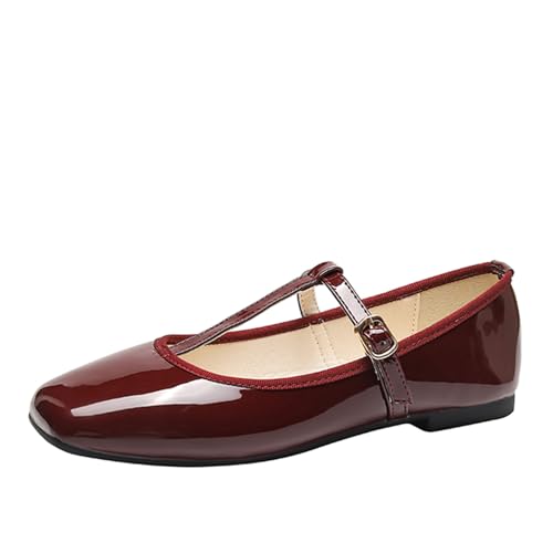 HIPPOSEUS Women's Mary Jane Flat Shoes Soft Walking Shoes Square Toe Ballet Flats