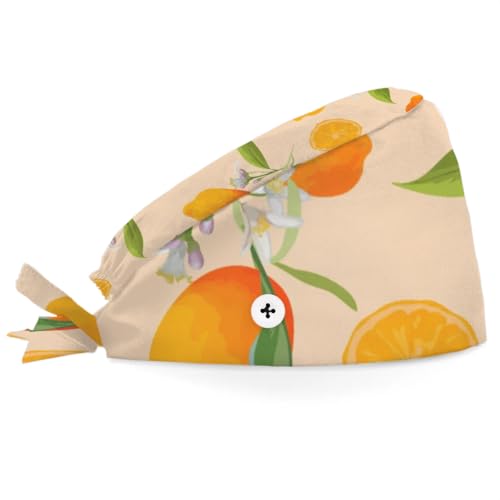 Mularoka Fresh Watercolor Lemons Working Caps with Button Sweatband Comfortable Adjustable Bouffant Hats Work Hat for Women Men