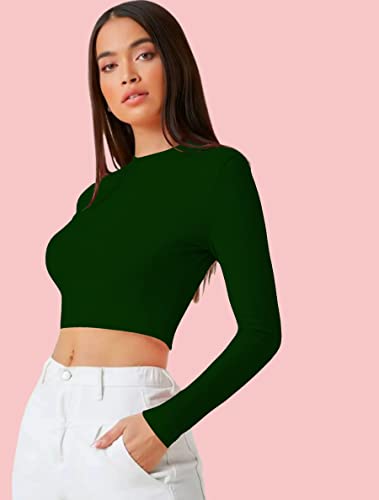 Image of Dream Beauty Fashion Women's Casual Round Neck Long Sleeves Stylish Crop Top - 17 inch Inches (Tee-Tally 02)