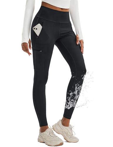 MAGCOMSEN Women's Hiking Leggings with 4 Zipper Pockets Water Resistant High Waisted Cargo Leggings Workout Running Yoga