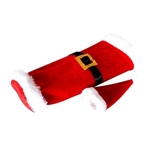 Haohon Christmas Wine Bottle Cover White Plush & Red Velvet Wine Bottle Cover Christmas Wine Bag Party Decorations Table Decorations Wedding Flute Glasses (Red, One Size) Cover