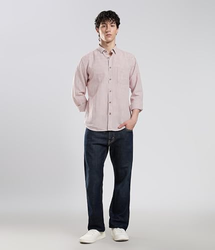 Image of TURMS Men's Casual Striped Linen Shirt | Water Repellent | Anti Stain Anti Odor | Kansas Linen | Concealed Button Down Collar | Full Sleeves