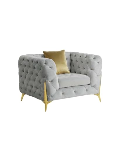 Image of Chesterfield Velvet Upholstery 3-Seater with Armchair and Footrest, Design in 3+1+Footrest Sofa for Living Room, Bedroom, Hallways (Light Grey)