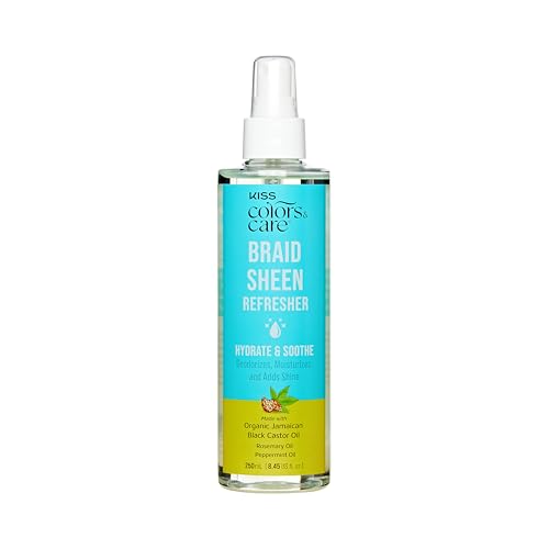 KISS COLORS & CARE Braid Sheen Spray 8.45 oz - Healthy Shine For Braids, Locs, Curls & Natural Hair, Organic Jamaican Black Castor Oil, Soothing Scalp, Instant Moisture, No Sulfates or Parabens