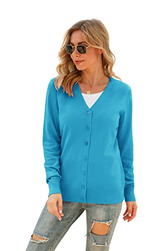 Image of VIISHOW Women Long Sleeve Button Down V Neck Lightweight Basic Knit Sweater Cardigan