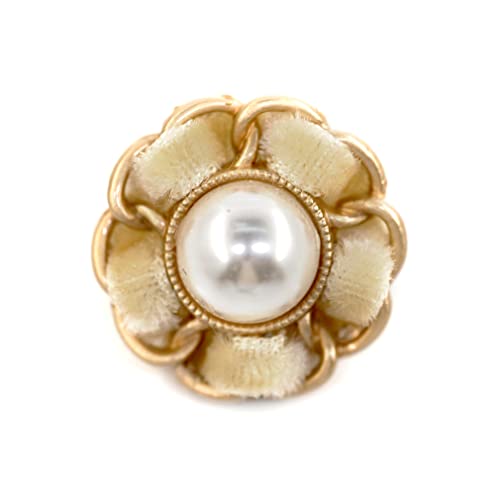 Craftisum Faux Pearl Sewing Shank Buttons Hollow Edge Beige Velvet Interweave Metal Base 20 Pcs - 18Mm, 23/32" #TOP23