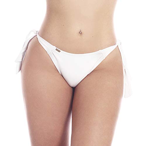 Calcinha de biquíni levanta bumbum fio duplo amarradinha (Branco, M)