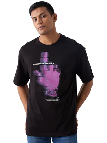 Image of Spykar Men's Oversized Round Neck Half Sleeve Solid Casual T-Shirt