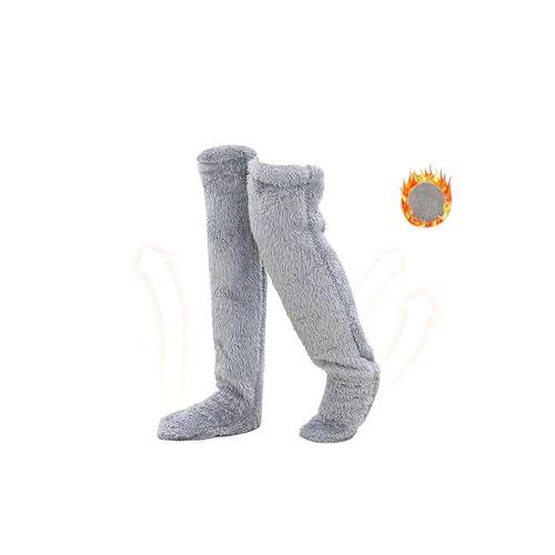 Snuggs Cozy Thigh High Socks - Winter Leg Warmers, Plush Slipper Socks, Soft Thick Warm Home Snuggle Paws