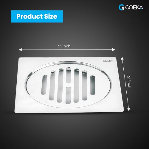 Image of GOEKA Square Lock Grating Stainless Steel Floor Drain 5 inch | Chrome Finish | Double Hole Locking Jali /Trap Floor Drain for Bathroom & Kitchen | Pack of 2 | SS 304 Shower Water Drainer