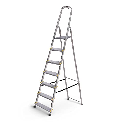 HOSTRÖM Escabeau 7 marches DURA Pliable, marchepied léger en Aluminium, Hauteur Plateforme 140cm, Pieds antidérapants, Charge 150kg, Garantie 5 Ans