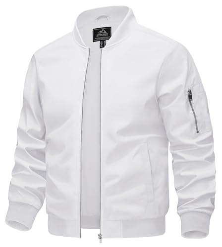 KEFITEVD Leichte Sommerjacke Herren Bomber Jacke Frühling Sommer Herrenjacke Übergangsjacke Herbst Weiß S