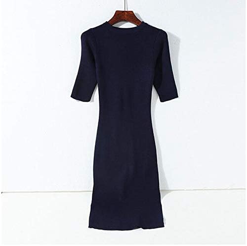 MIBKLPG Women Knitted Dress Short Sleeve Knee Length Party Dress Office Lady O Neck Dress